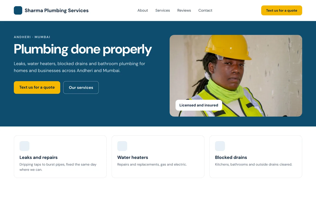 A plumbing business website made with the builder